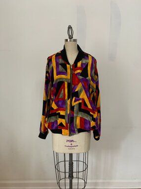 VTG Stuart Alan Geometric Bomber Jacket Made in USA Memphis Style 80s 90s L